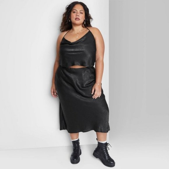 Women's Plus Size Satin Slip Midi Skirt - Wild Fable™ Black: Target - Picture 1 of 1
